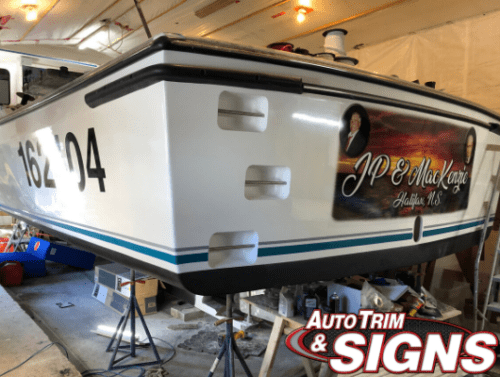 side view boat lettering