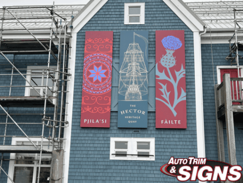 Banners For Hector Quay Pictou 3 banners on a building