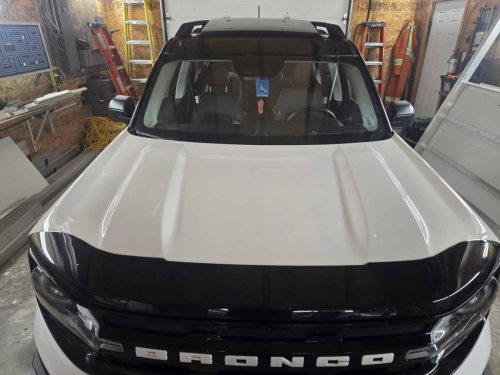 White Ford Bronco before custom hood decal installation